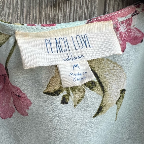 Peach Love Light Blue Pink Floral Sheer Duster Kimono Cardigan Size Medium - Picture 3 of 6